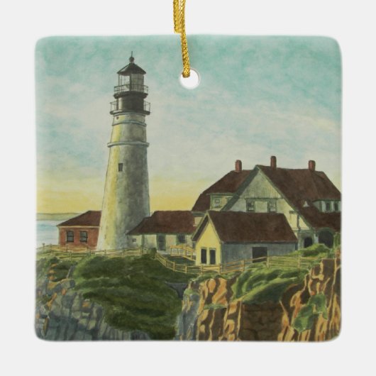 Portland Head Light Aquarel Keramisch Ornament (Voorkant)