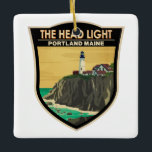 Portland Head Light Maine  Art Keramisch Ornament<br><div class="desc">Portland Head Lichte vectorillustratie. Portland Head Light is een historische vuurtoren in Kaapse Elizabeth,  Maine. Het is in 1791 de oudste vuurtoren van Maine.</div>