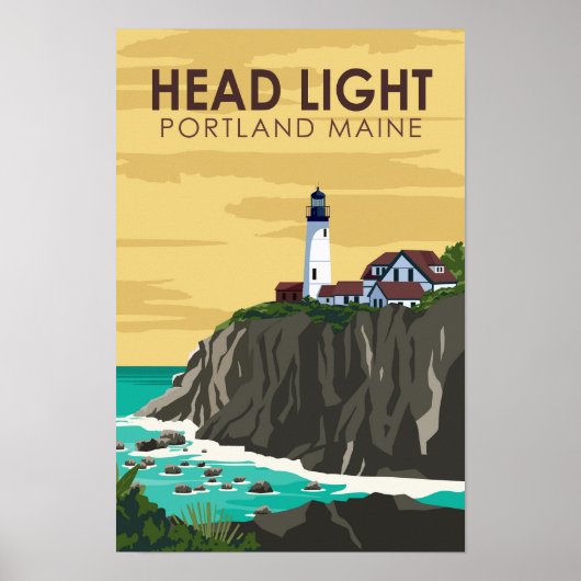 Portland Head Light Maine Vintage Kunst Poster (Voorkant)