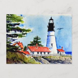 Portland Head Light Maine Waterverf Briefkaart