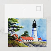 Portland Head Light Maine Waterverf Briefkaart (Voorkant / Achterkant)