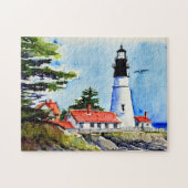 Portland Head Light Maine Waterverf Legpuzzel (Horizontaal)