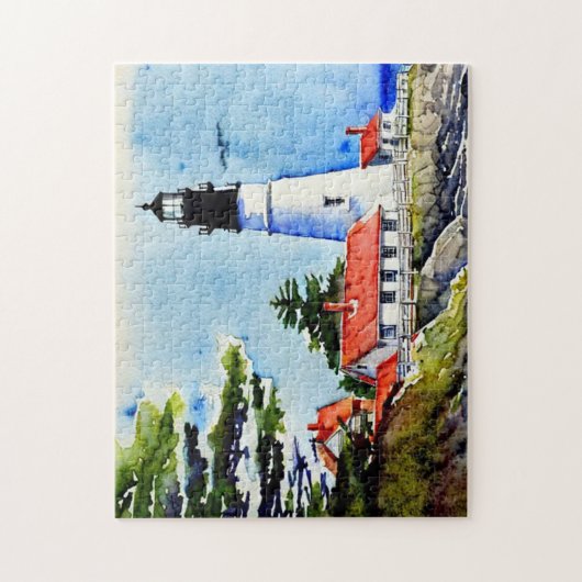 Portland Head Light Maine Waterverf Legpuzzel (Verticaal)