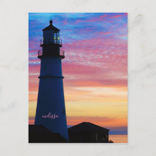 Portland Head Light Pink Sunrise Maine Lighthouse Briefkaart