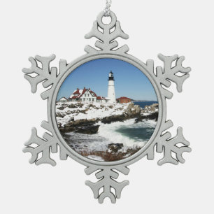 Portland Head Light Tin Sneeuwvlok Ornament