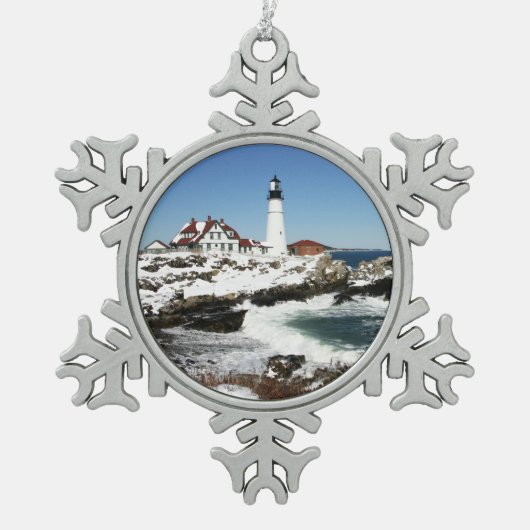 Portland Head Light Tin Sneeuwvlok Ornament (Voorkant)