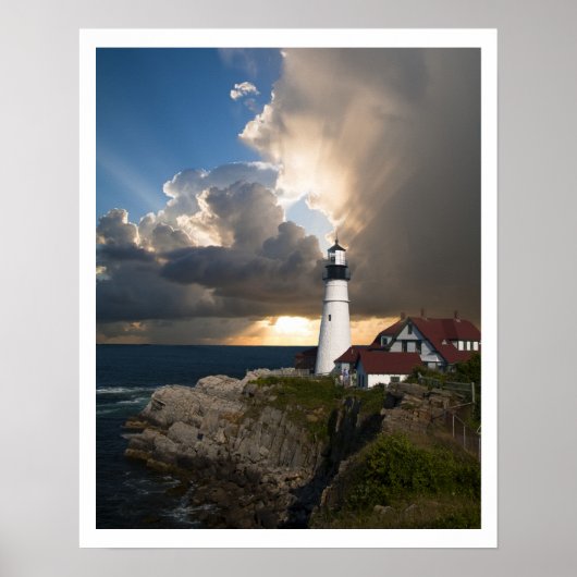 Portland Head Light, Zon door Wolken Poster (Voorkant)