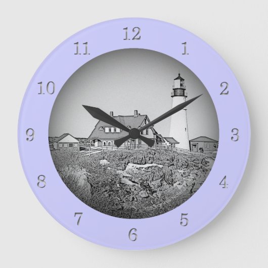 Portland Head Lighthouse Maine Sketch Wall Clock Grote Klok (Voorkant)