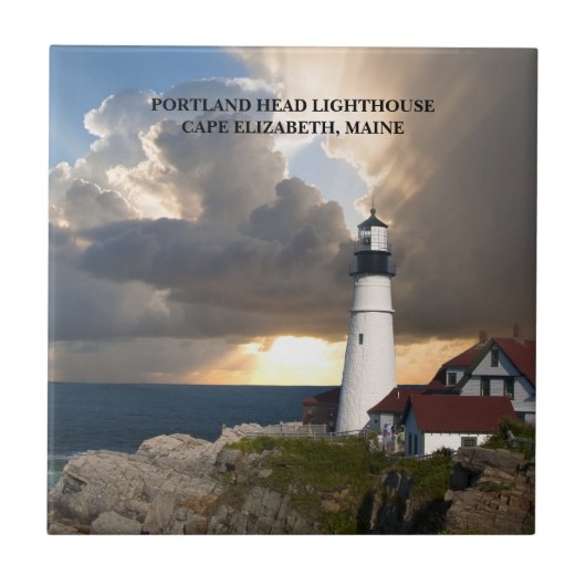 Portland Head Lighthouse Maine Sunset Foto Tegeltje (Voorkant)
