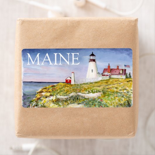 Portland Head Lighthouse Maine Waterverf Painting Etiket (Insitu)