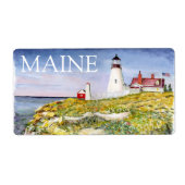 Portland Head Lighthouse Maine Waterverf Painting Etiket (Voorkant)