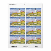 Portland Head Lighthouse Maine Waterverf Painting Etiket (Full Sheet)