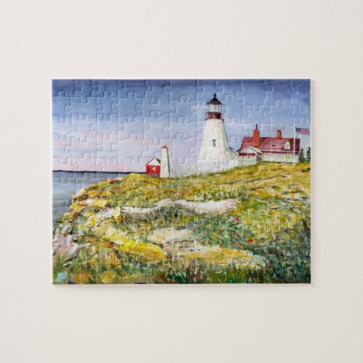 Portland Head Lighthouse Maine Waterverf Painting Legpuzzel (Horizontaal)