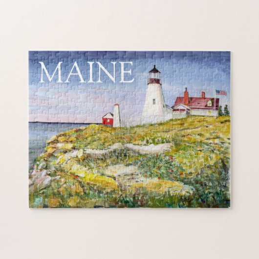 Portland Head Lighthouse Maine Waterverf Painting Legpuzzel (Horizontaal)