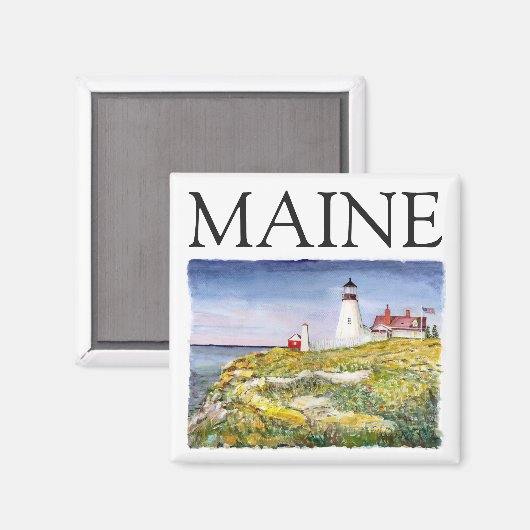Portland Head Lighthouse Maine Waterverf Painting Magneet (Voorkant / Achterkant)