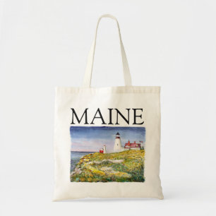 Portland Head Lighthouse Maine Waterverf Painting Tote Bag