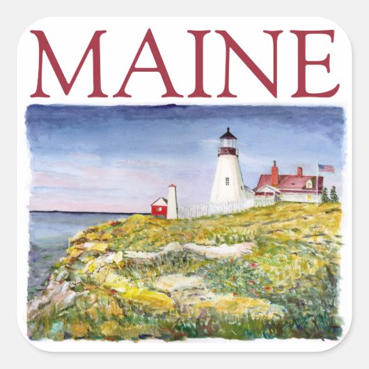 Portland Head Lighthouse Maine Waterverf Painting Vierkante Sticker (Voorkant)