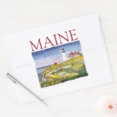Portland Head Lighthouse Maine Waterverf Painting Vierkante Sticker (Envelop)