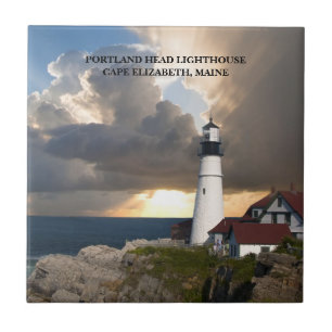 Portland Head Lighthouse Maine Zonsondergang Foto Tegeltje