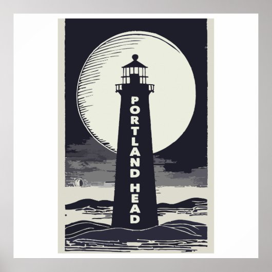 Portland Head Maine Lighthouse Moon Poster (Voorkant)