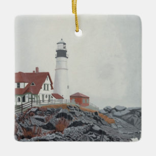 Portland Head vuurtoren in de mist Keramisch Ornament