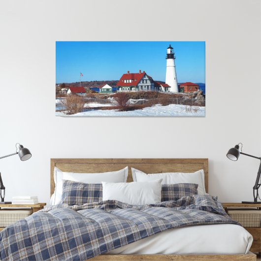 Portland Head Vuurtoren Pano Canvas Afdruk (Insitu (Slaapkamer))