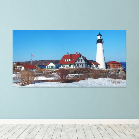 Portland Head Vuurtoren Pano Canvas Afdruk (Insitu (Houten vloer))