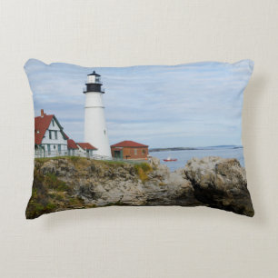 Portland Headlight-vuurtoren op rotsachtige kust Accent Kussen