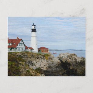 Portland Headlight vuurtoren op rotsachtige kust Briefkaart