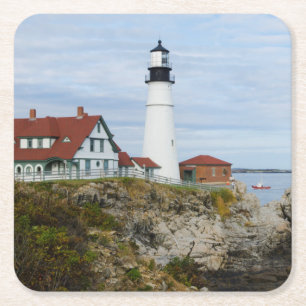 Portland Headlight-vuurtoren op rotsachtige kust Kartonnen Onderzetters