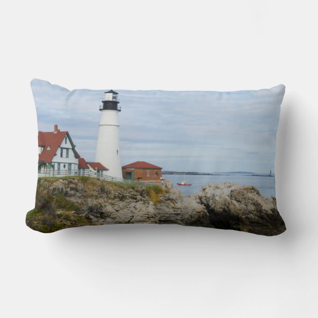 Portland Headlight vuurtoren op rotsachtige kust Kussen (Voorkant)