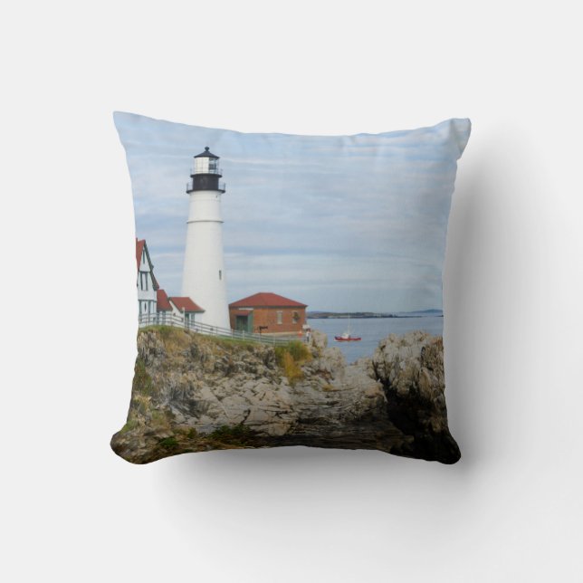 Portland Headlight-vuurtoren op rotsachtige kust Kussen (Voorkant)