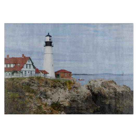 Portland Headlight-vuurtoren op rotsachtige kust Snijplank (Voorkant)