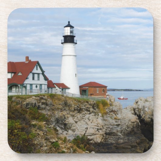 Portland Headlight vuurtoren op rotswal Bier Onderzetter (Voorkant)