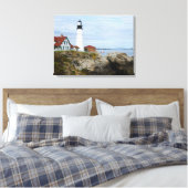 Portland Headlight vuurtoren op rotswal Canvas Afdruk (Insitu (Slaapkamer))