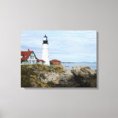 Portland Headlight vuurtoren op rotswal Canvas Afdruk (Voorkant)