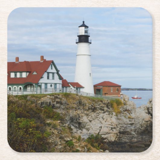 Portland Headlight vuurtoren op rotswal Kartonnen Onderzetters (Voorkant)