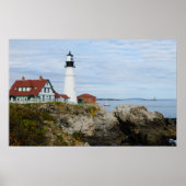 Portland Headlight vuurtoren op rotswal Poster (Voorkant)