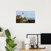 Portland Headlight vuurtoren op rotswal Poster (Thuiskantoor)