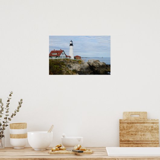 Portland Headlight vuurtoren op rotswal Poster (Keuken)