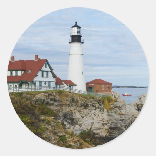Portland Headlight vuurtoren op rotswal Ronde Sticker (Voorkant)