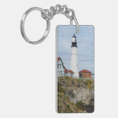 Portland Headlight vuurtoren op rotswal Sleutelhanger (Voorkant Links)