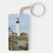 Portland Headlight vuurtoren op rotswal Sleutelhanger (achterkant)