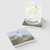 Portland Headlight vuurtoren op rotswal Stenen Onderzetter (Zijkant)