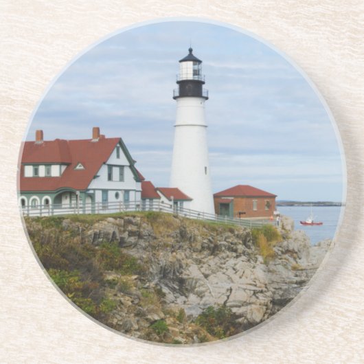 Portland Headlight vuurtoren op rotswal Zandsteen Onderzetter (Voorkant)