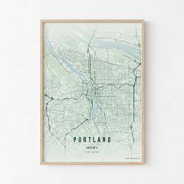 Portland Kaart Bos Print Oregon Wanddecoratie Post