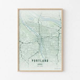 Portland Kaart Bos Print Oregon Wanddecoratie Post