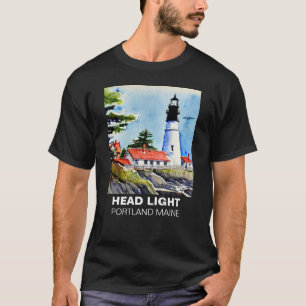 Portland Lighthouse Maine Waterverf T-shirt