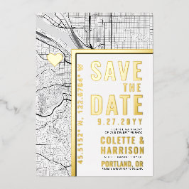 Portland Love Locator | Bruiloft Bewaar de datum Folie Uitnodiging