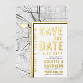 Portland Love Locator | Bruiloft Bewaar de datum Folie Uitnodiging (Voorkant)